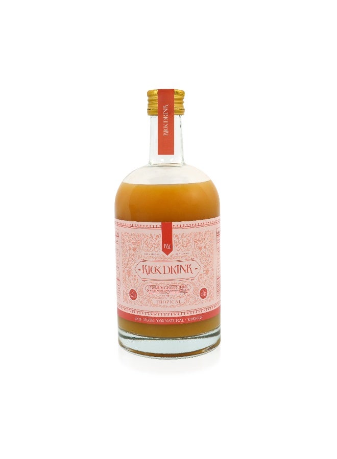 Kick Drink Tropical Ginger Shot with Passion Fruit & Lemon, Cold-Pressed Beverage, 7–16 Servings, No Added Sugar, Vegan, 500ml - Image 1